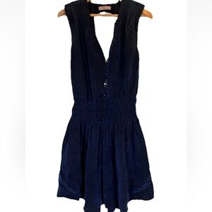 Rebecca Elizabeth Women’s Sz 4/6‎ 100% Cupro Ruffle Dress Lace Up Shoulder Pads